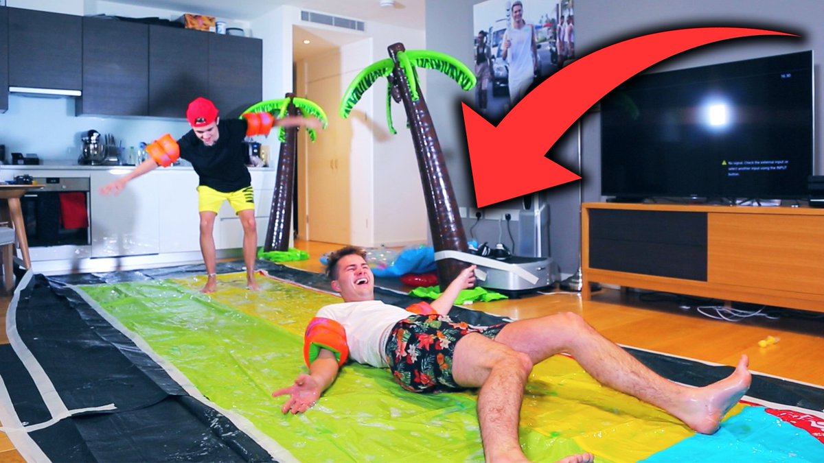 EXTREME INDOOR SLIP 'N' SLIDE! 💥💦 Go leave a LIKE &amp; SUBSCRIBE! ❤️ (youtu.be/Bk4oQAC4DKs)