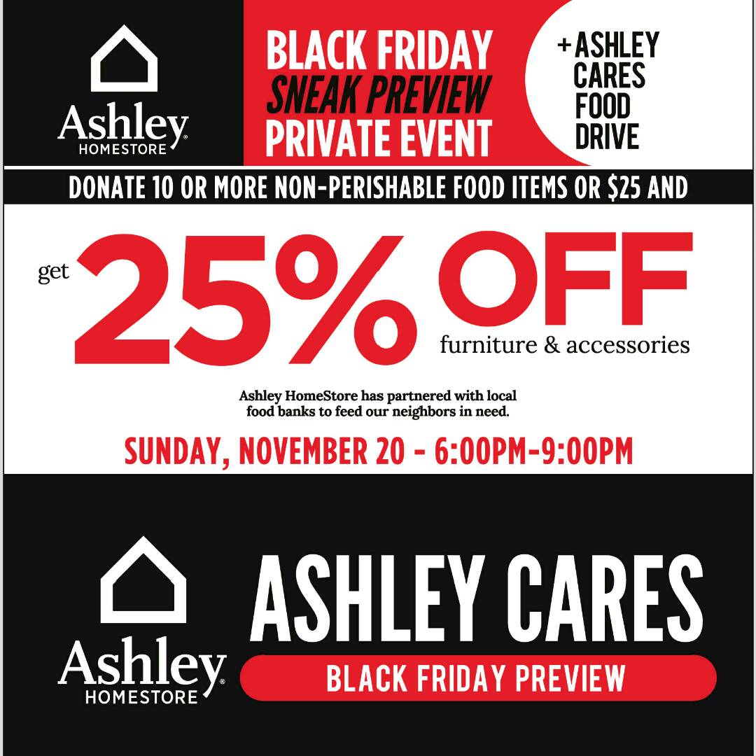 Donate 10 or More non-perishable food items or $25.00 and GET 25% OFF furniture &amp; accessories.

Sunday, November 20th - 6:00PM - 9:00PM