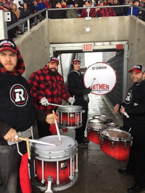 HitmenDrumline's tweet photo. Performing in the snow @TD_Place @REDBLACKS @CFL #Playoffs  
#drumline #entertainment #football https://t.co/7o4nVrkAlP