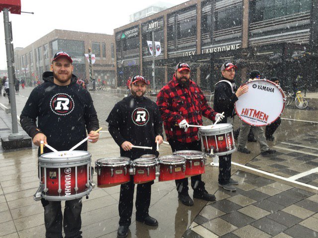 HitmenDrumline's tweet photo. Performing in the snow @TD_Place @REDBLACKS @CFL #Playoffs  
#drumline #entertainment #football https://t.co/7o4nVrkAlP