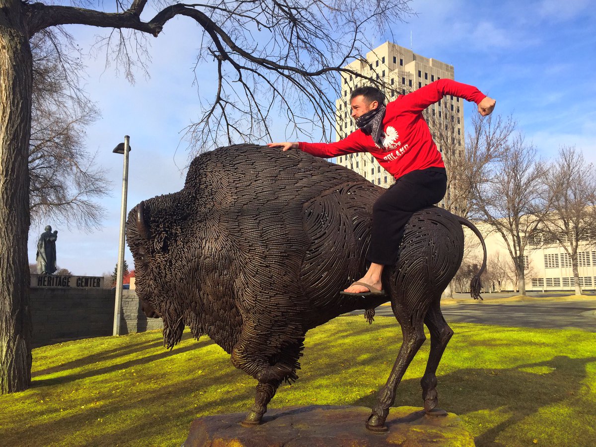footinwithrpg's tweet photo. #ShareGood - Nothing to see here - Just an RPG riding a Buffalo near a protest at the Capital Building in North Dakota. Standing Rock Love! https://t.co/oCqgxmQsys