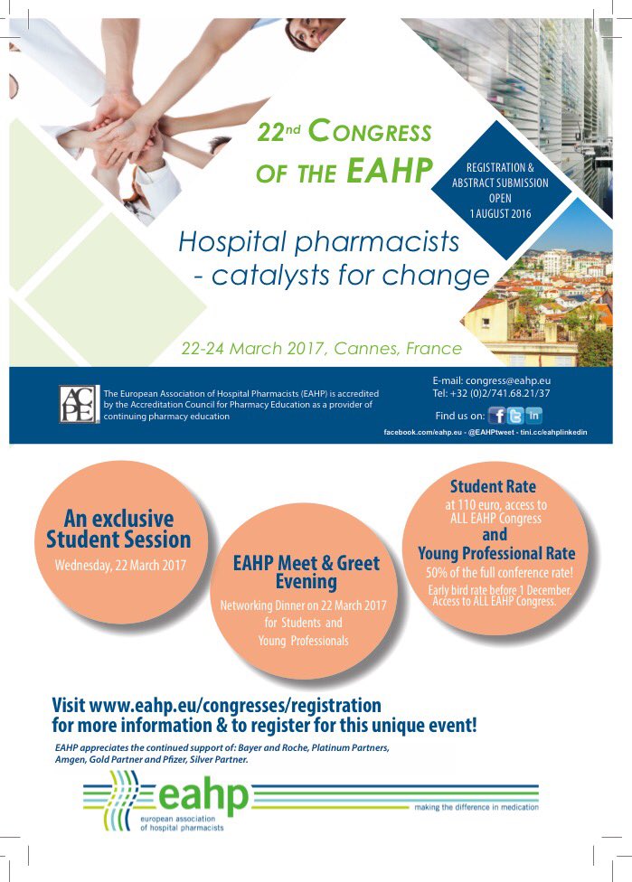 SnapsSwe's tweet image. Are you interested in hospital pharmacy. Come and join the 22nd EAHP Congress in Cannes!