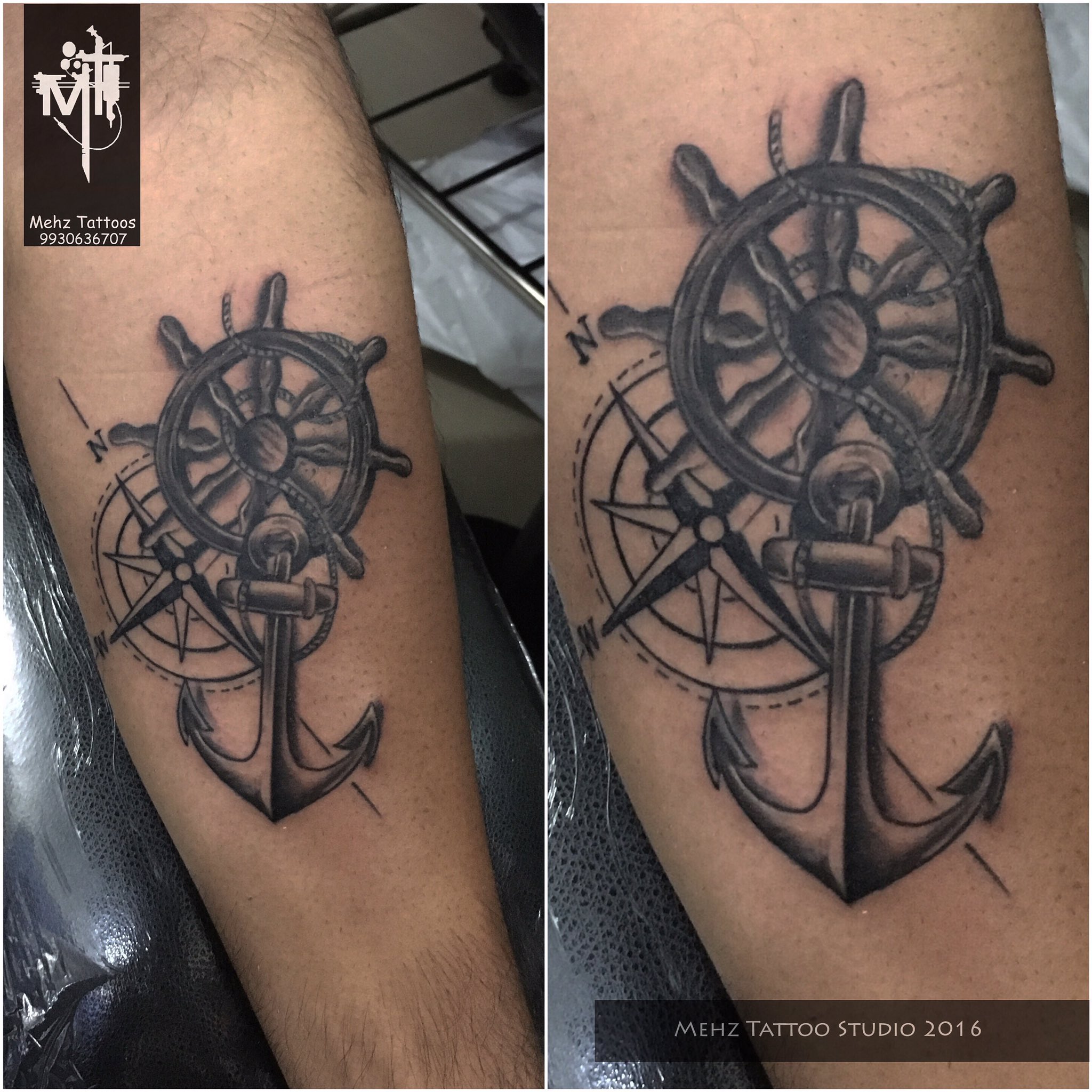 Ship Wheel Compass Tattoo