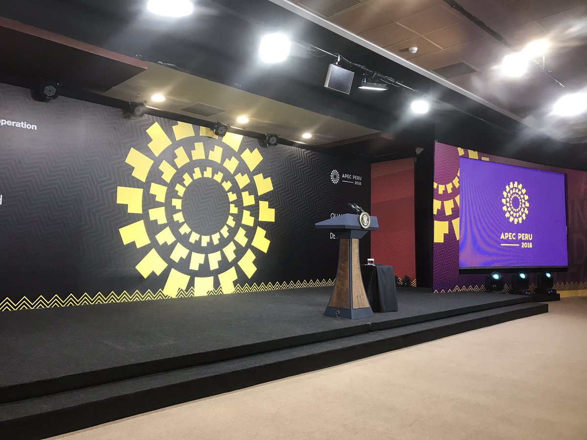 Set to begin: final <a href="/POTUS/">President Donald J. Trump</a> press conference on foreign soil. #APEC2016