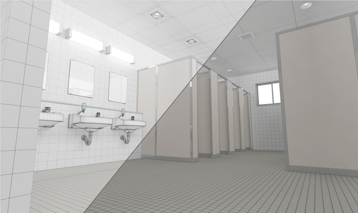 ぴよも Sur Twitter 現在制作中のトイレの3d背景素材 ドア無しタイプでタイル内装 電灯はダウンライト この構成で考えております ご要望等を頂ければ今なら別のパターンの構成もご用意できるかもしれません 今回はfbx形式での販売も視野に入れております 何