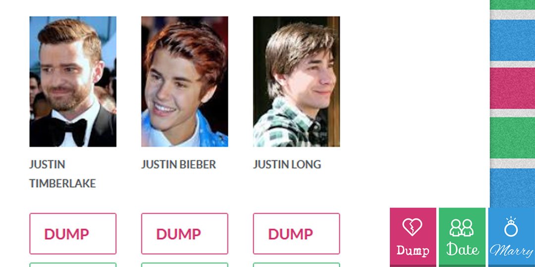 .<a href="/justinbieber/">Justin Bieber</a> <a href="/jtimberlake/">Justin Timberlake</a> <a href="/justinlong/">Justin Long</a> 
Which Justin would you Dump, Date, Marry?
dumpdatemarry.com/?quizid=147951…
#DumpDateMarry