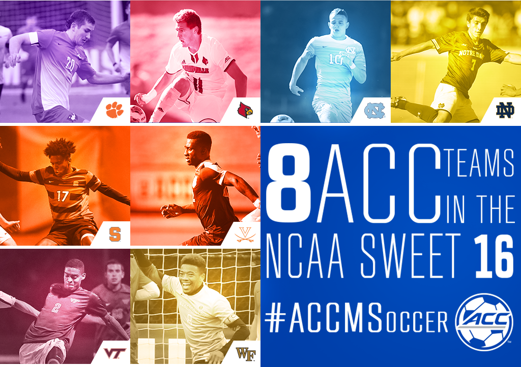 ACCMSoccer's tweet photo. EIGHT #ACCMSoccer teams are through to the @NCAASoccer Sweet 16, the most from a conference in history! https://t.co/12SmKEwFzT