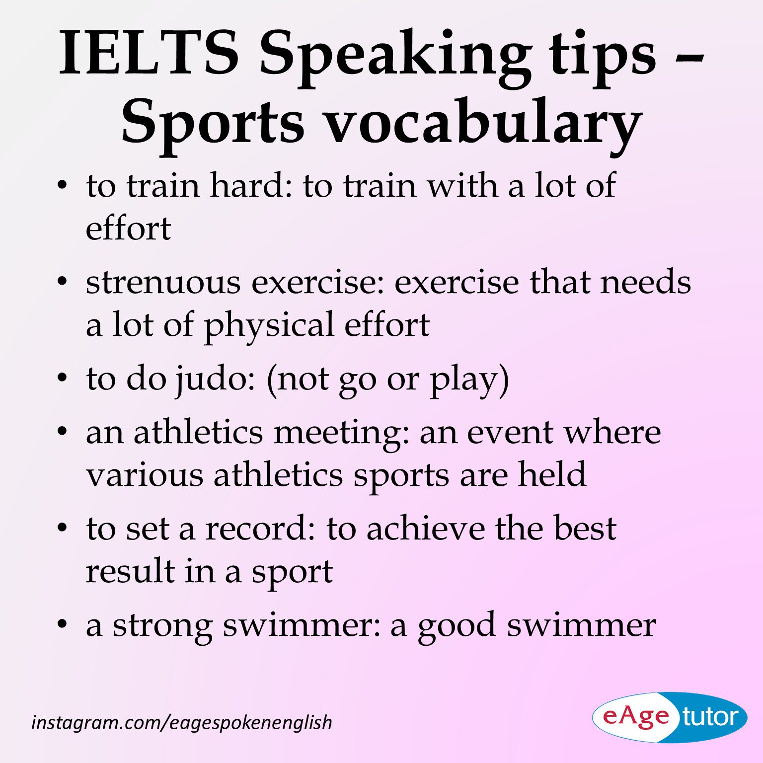 eAge Spoken English on X: IELTS Speaking tips - Learn some sports # vocabulary #ieltsspeakingtips  / X