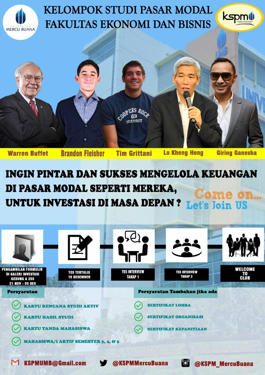 Yuk buruan daftar, untuk semua jurusan loh. Syarat &amp; ketentuan lihat di poster ini ya #KSPMUMB #galeriinvestasiUMB