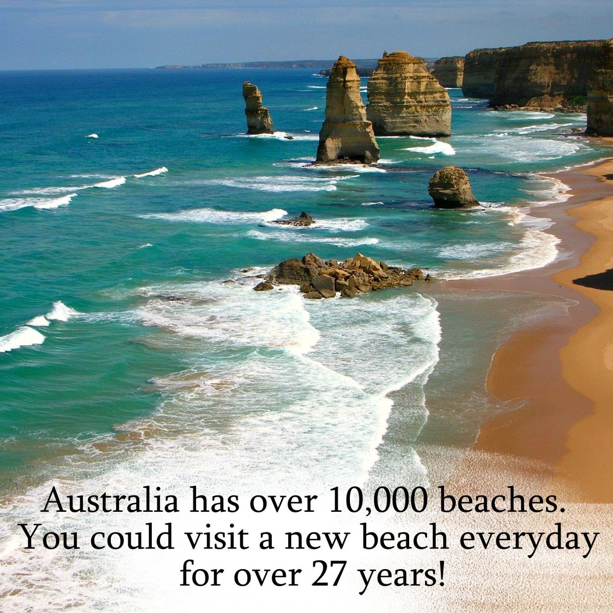 DailyRandomF's tweet image. Australia has over 10,000 beaches. You could visit a new beach everyday for over 27 years!