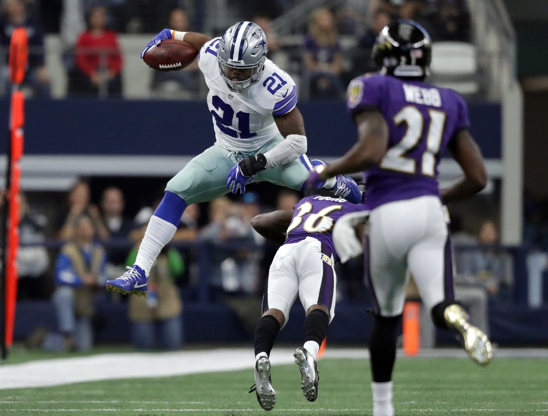 UnSportsESPN's tweet photo. DID YOU KNOW: Ezekiel Elliott has 1,102 rushing yards through his first 10 games. 

Only Eric Dickerson and Adrian Peterson had more. https://t.co/wmGNECK0uV