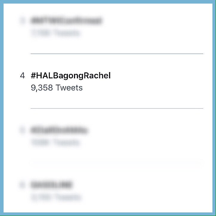 TrendingKapuso's tweet photo. TREND ALERT:

#HALBagongRachel is now trending on 4th spot nationwide as of 6:10 PM. 

11/21/16 #KapusoTrends https://t.co/T6iATF5Jp9