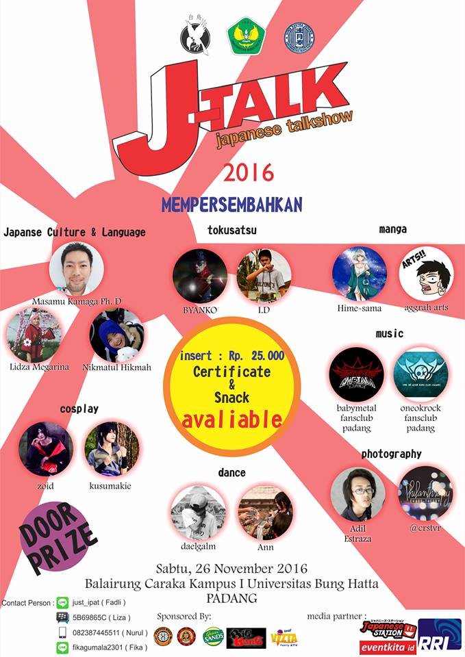 Hai Padang! Yuk datang ke J-Talk tanggal 26 Nov di Kampus I Universitas Bung Hatta, Ulakkarang Padang. Jangan lupa ajak teman kalian ya