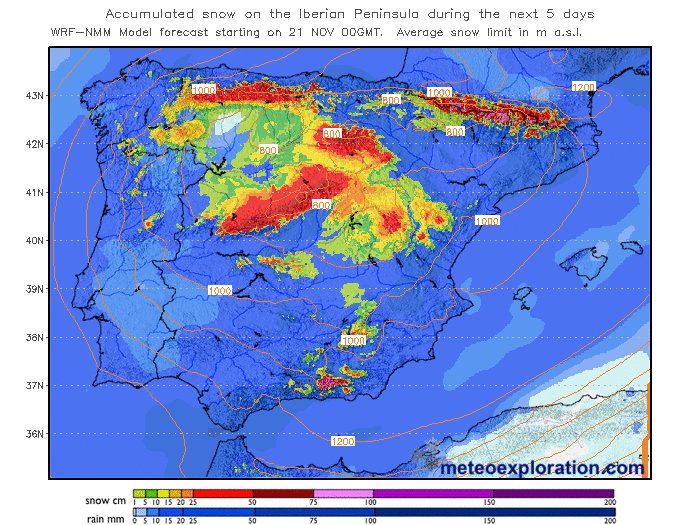 infonieve's tweet photo. Esperanzadores mapas de previsión de acumulación de nieve durante los próximos 5 días en la Península y Pirineos!!! #ganasdenieve https://t.co/keiiNBr1NO