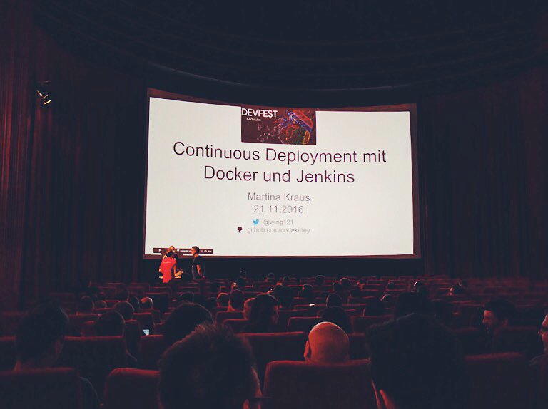 fluidmobile's tweet image. What a scenery! @wing121 talks about #continousdeployment on the stage of #schauburgkarlsruhe. #DevFestKa16