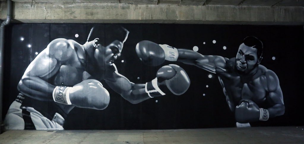 mark_worst's tweet photo. #MuhammadAli vs #miketyson mural i painted @MikeTyson https://t.co/SL7WBCYDJK