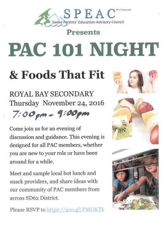 Sd62Dpac's tweet photo. PAC101 &amp; Foods that Fit at 7 pm on Thursday!  Open to all parents in SD62. https://t.co/rZ4NvjD7PC