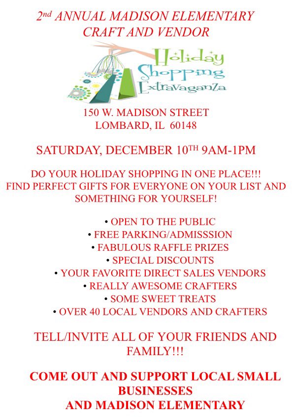 SAVE THE DATE! 🗓

2nd Annual Madison Craft &amp; Vendor Fair on Saturday, Dec 10th from 9-1 😃

Support #Madison44 
&amp; local small businesses 🎁