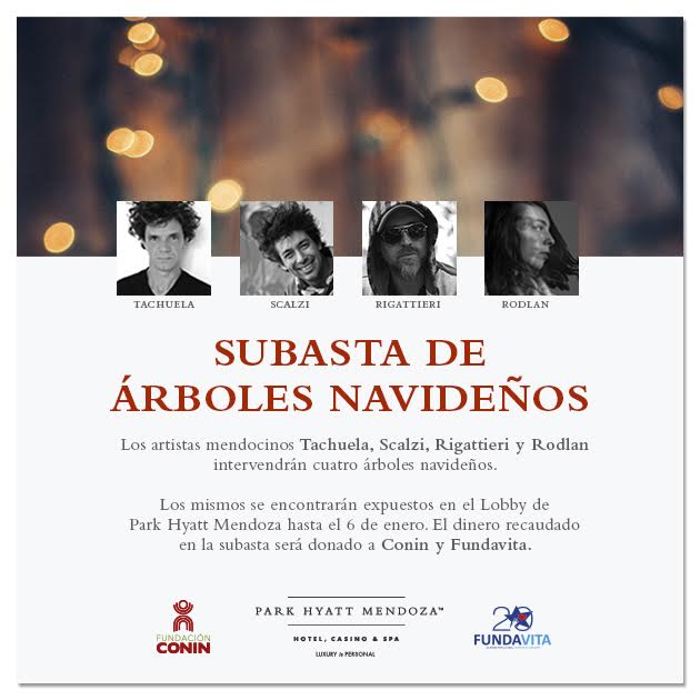 <a href="/ParkHyatt_Mza/">Park Hyatt Mendoza</a> subastará #ÁrbolesNavideños intervenidos por los artistas #TachuelaDelía <a href="/ScalziPanker/">Rodrigo Scalzi</a> #Rodlan <a href="/GRigttieri/">Guillermo Rigattieri</a> a total beneficio