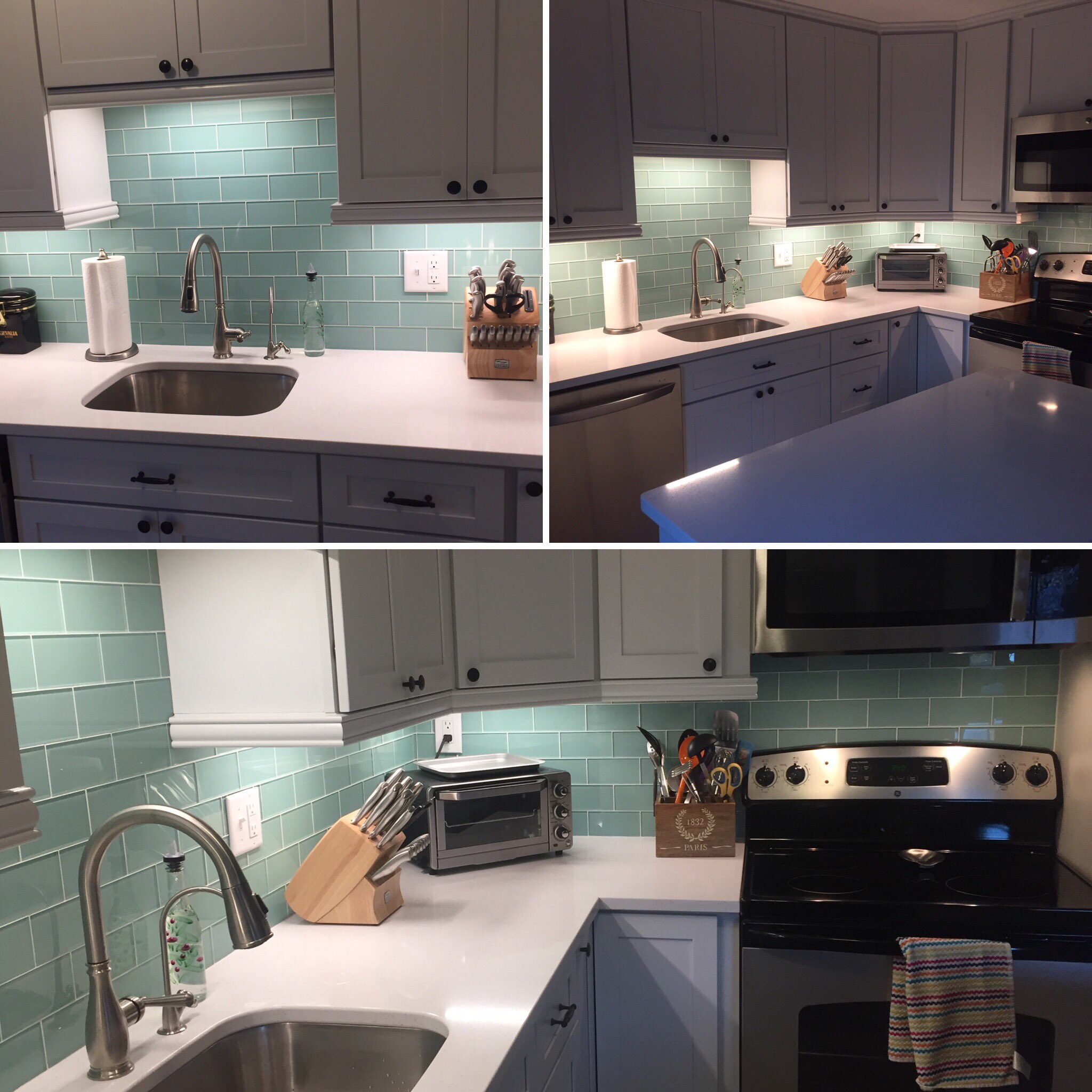 Zen Stoneworks 3x6 Glass Subway Tile Back Splash In Ice Gloss With Bright White Grout I Think Our Client Got Their Splash Of Color Zen Stoneworks 3x6 Glass Subway Tile Back Splash In Ice Gloss With Bright White Grout I Think Our Client Got Their Splash Of Color