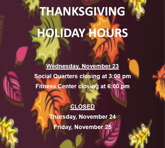 ClubatKey's tweet image. Thanksgiving Holiday Hours!