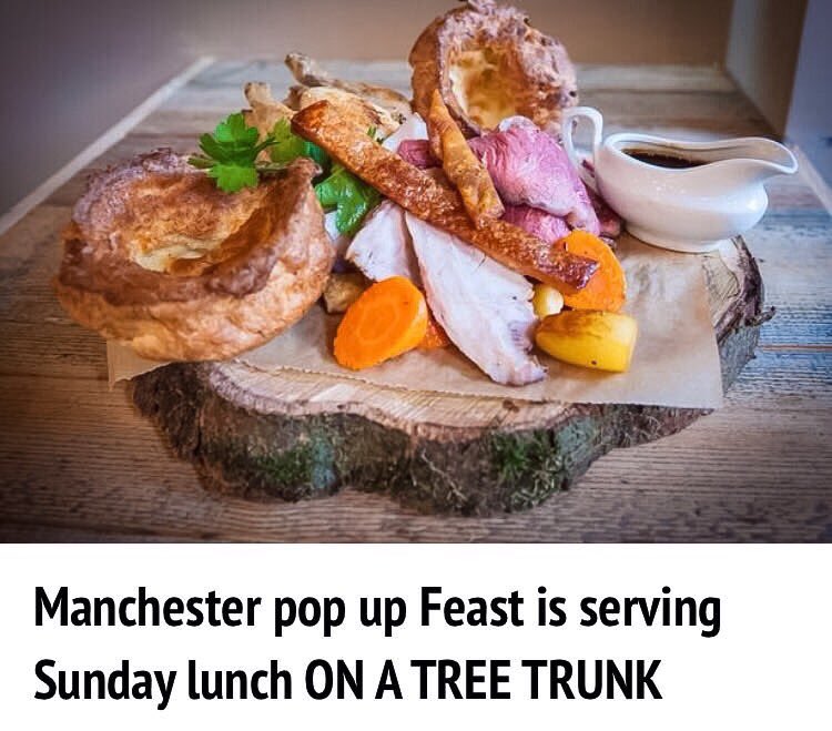 A Sunday roast "with all the trimmings" - Yorkshire pudding, potatoes, parsnips and moss.