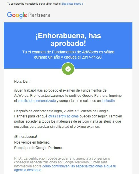 GoLeadingEdge's tweet image. #Espanol Bucket list checked. Passed #Google #Adwords Cert in #Spanish. 15 months study. Now please, aumenta su puja (raise bid)!