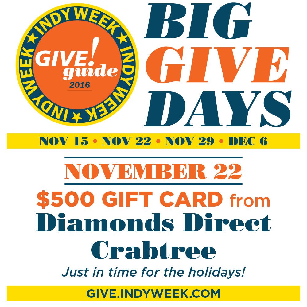 INDYGiveGuide's tweet image. Donate tomorrow Nov 22nd through buff.ly/2fVfYIT &amp;amp; be entered for a chance to win a $500 gift card from Diamonds Direct Crabtree!