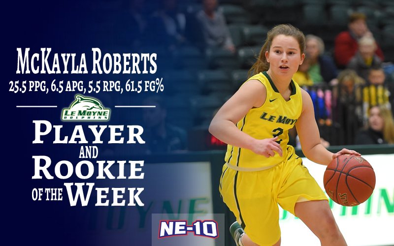 ICYMI: <a href="/LeMoyneWBB/">Le Moyne Women's Basketball</a> Roberts named #NE10 Player &amp; Rookie of the Week after a stellar performance over 2 wins | bit.ly/2g9G1LB