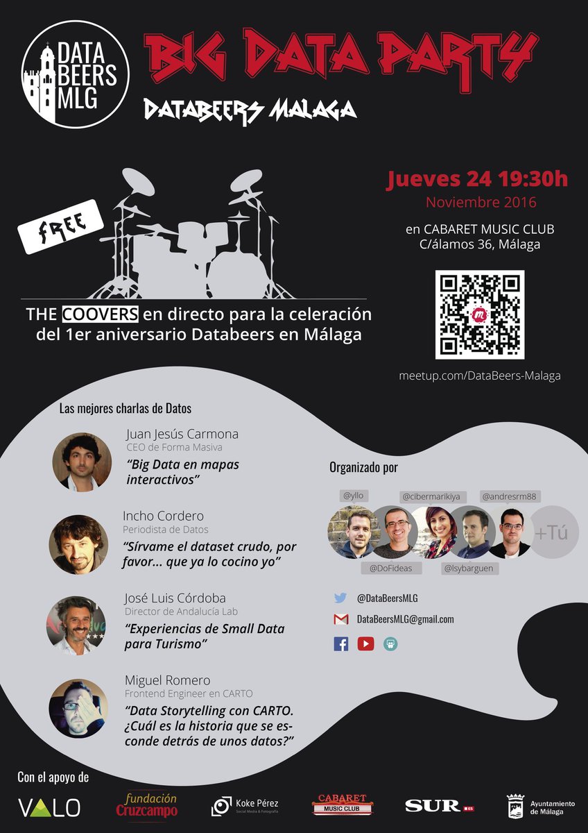 DataBeersMLG's tweet image. Ya tenemos cartel @databeers Málaga 5! Big Data Party con la actuación de TheCoovers! #free #beers #dataProjects #güenaEnte