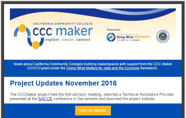cccmakerspace's tweet photo. CCC Maker just published its first newsletter!! November 2016

Check it out and sign up! https://t.co/XzfP9TCb9w

#MakerSpace #California https://t.co/w6eJHW7JLW