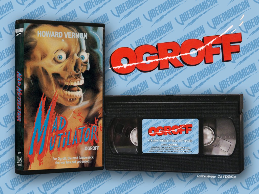 Videonomicon's tweet photo. #Ogroff #MadMutilator hits #DVD & #VHS this Dec w/ 2 covers feat. original and new art by @steakmtn & @Jon_Vaughn1! https://t.co/Rrj0CUnPJv https://t.co/UfX7ySs52C