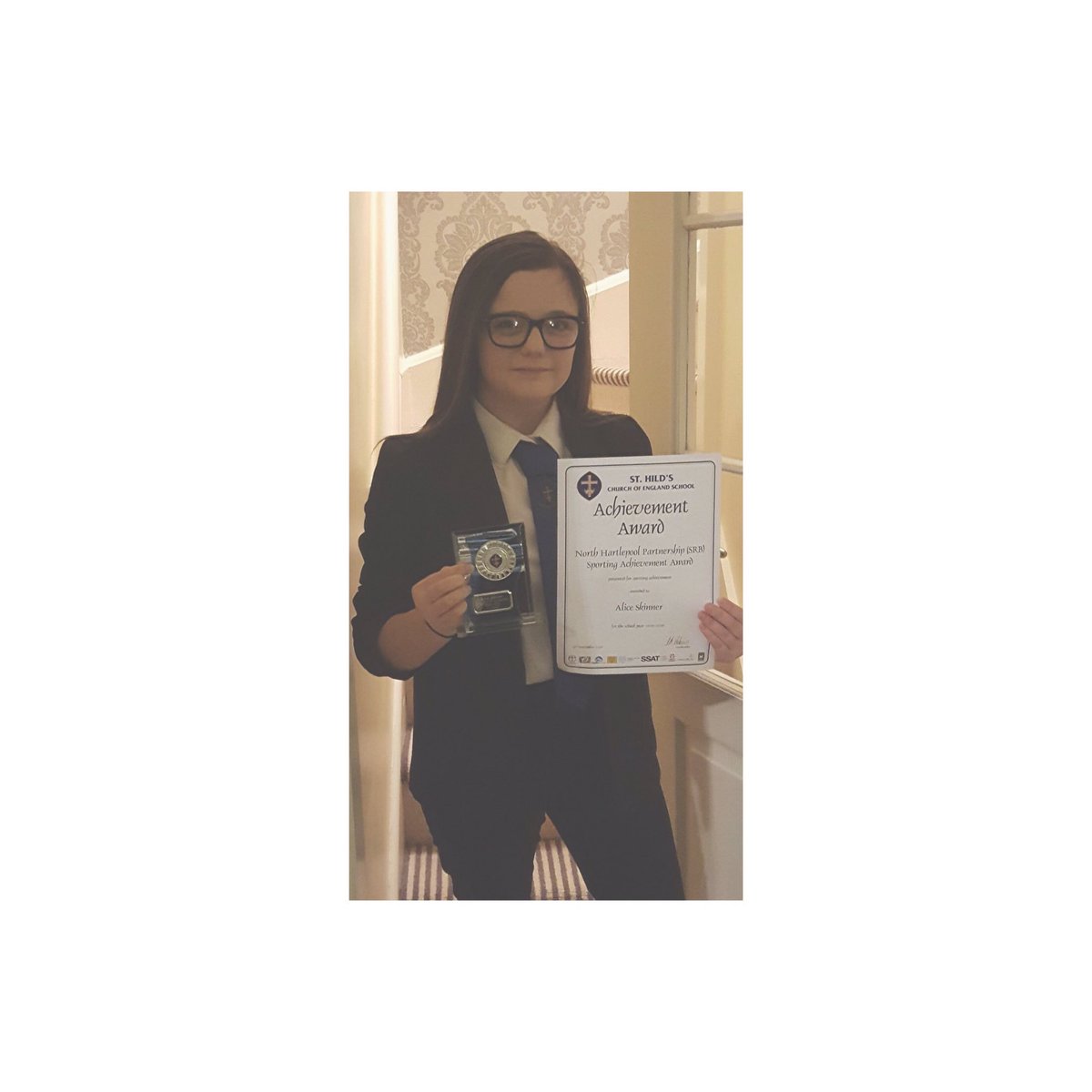 NewcastleChild1's tweet photo. Team member Alice winning the sporting achievement awards at @StHildsSchool last week #welldoneAlice💕 https://t.co/McUjc3bjNM