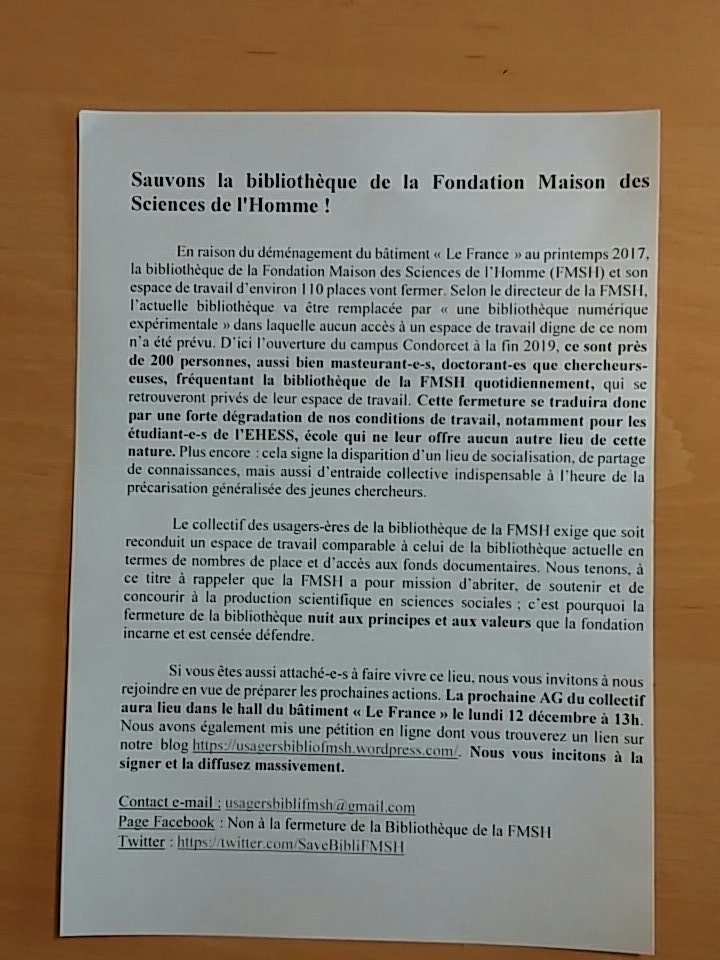 SaveBibliFMSH's tweet photo. Sauvons la bibliothèque de la #FMSH !!! https://t.co/rvHJKi33Nt