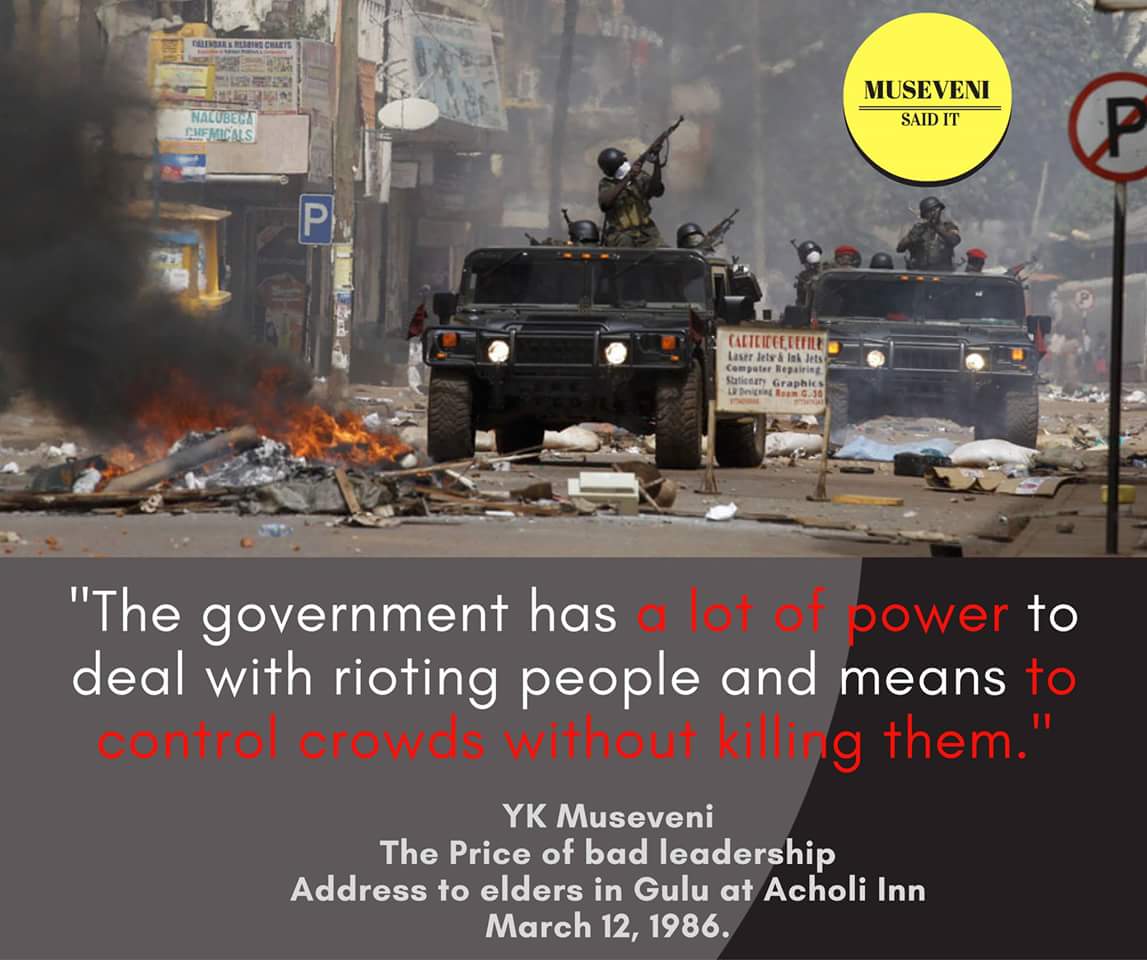ShawnMubiru's tweet photo. #M7SaidIt: "The government has a lot of power to deal with rioting people and means to control crowds without killing them." YK Museveni https://t.co/maDJtS9BVY