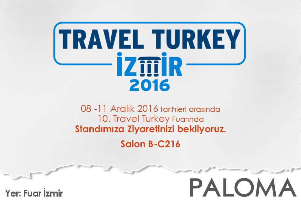 8-11 Aralık tarihlerinde Fuar İzmir'de düzenlenecek olan 10. Travel Turkey Fuarı'nda sizleri bekliyoruz! #travelturkey2016