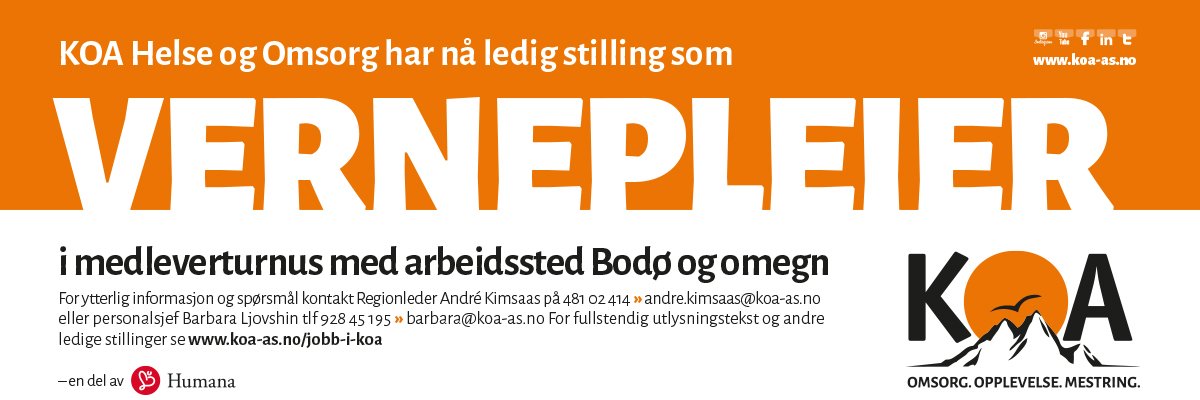 KOAtwitrer's tweet photo. Ny spennende mulighet i Bodø med omegn, du søker vel!
Se fullstendig utlysningstekst og andre muligheter på våre nettsider. https://t.co/UTF0JohzSJ