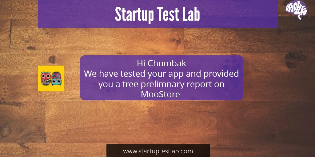 moolyatesting's tweet image. Hi @Chumbak 
For you we have a free #TestReport of your app at ow.ly/rBpY306Qv2i
For more details checkout startuptestlab.com