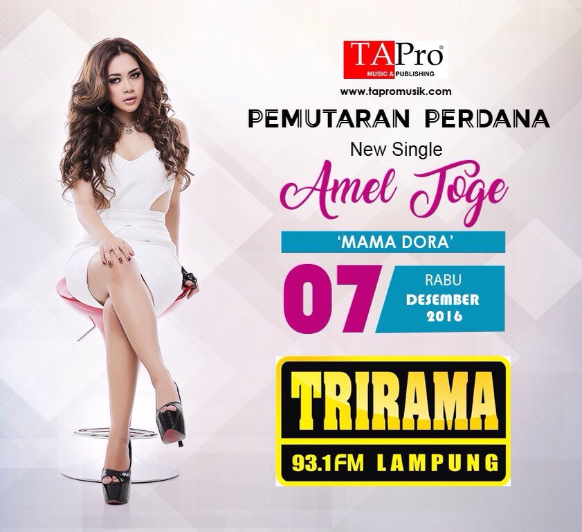 Besok, 7 Desember <a href="/amel_toge/">Amel Toge</a> perdana pemutaran single terbaru #mamadora di <a href="/TriramaLamTim/">#9tahunTRIRAMAFM</a> ditunggu cintanya toge!:)