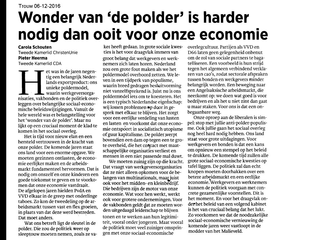 gertjansegers's tweet image. Laten we zuinig op de polder zijn. Oproep van @carolaschouten en @PieterHeerma aan VVD en D66: stop met jullie anti-polder-populisme! #Trouw