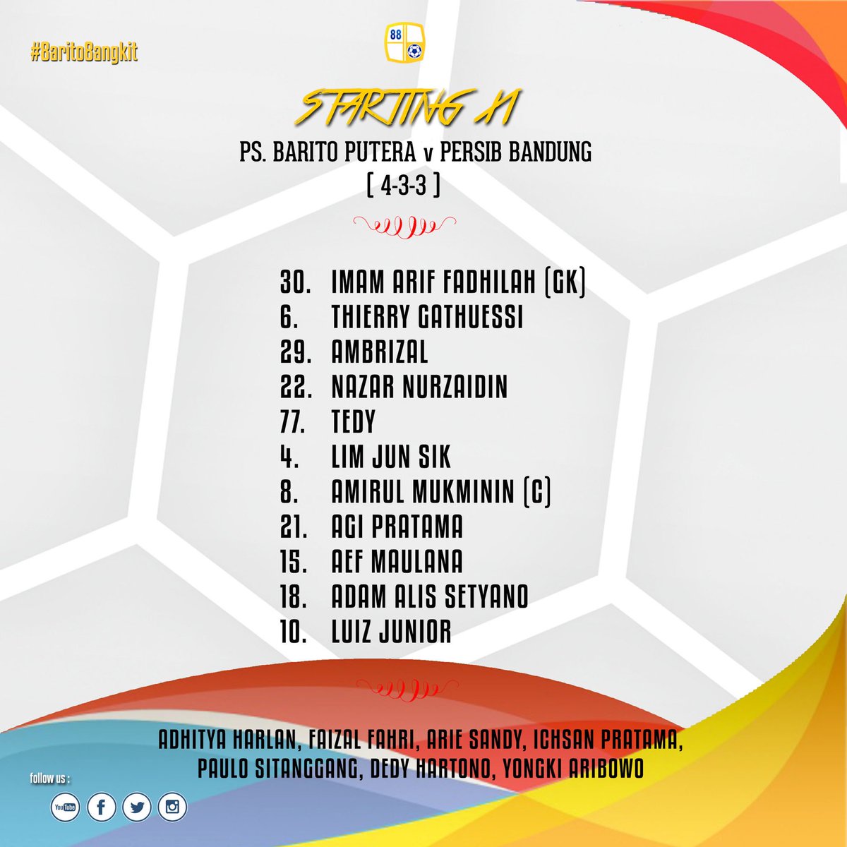 PSBaritoPutera's tweet photo. Starting XI (vs PERSIB) #GreatDayToWin 💪 https://t.co/uT2kNfTvxQ