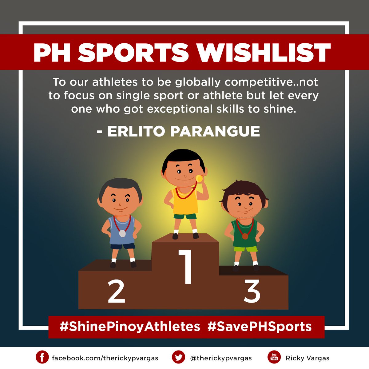 therickypvargas's tweet photo. Erlito wishes for all athletes to be globally competitive. Do you share the same wish with him?
#SavePHSports
#ShinePinoyAthletes https://t.co/mClzwIaXDu