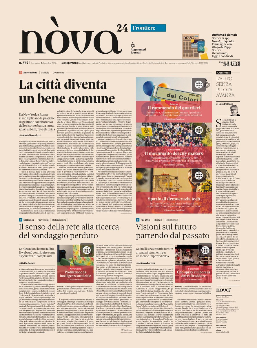 Pensare la città come bene comune. Salvaguardare la salute del mare. Giocare nel mondo digitale #Nòva nel <a href="/sole24ore/">IlSole24ORE</a>
