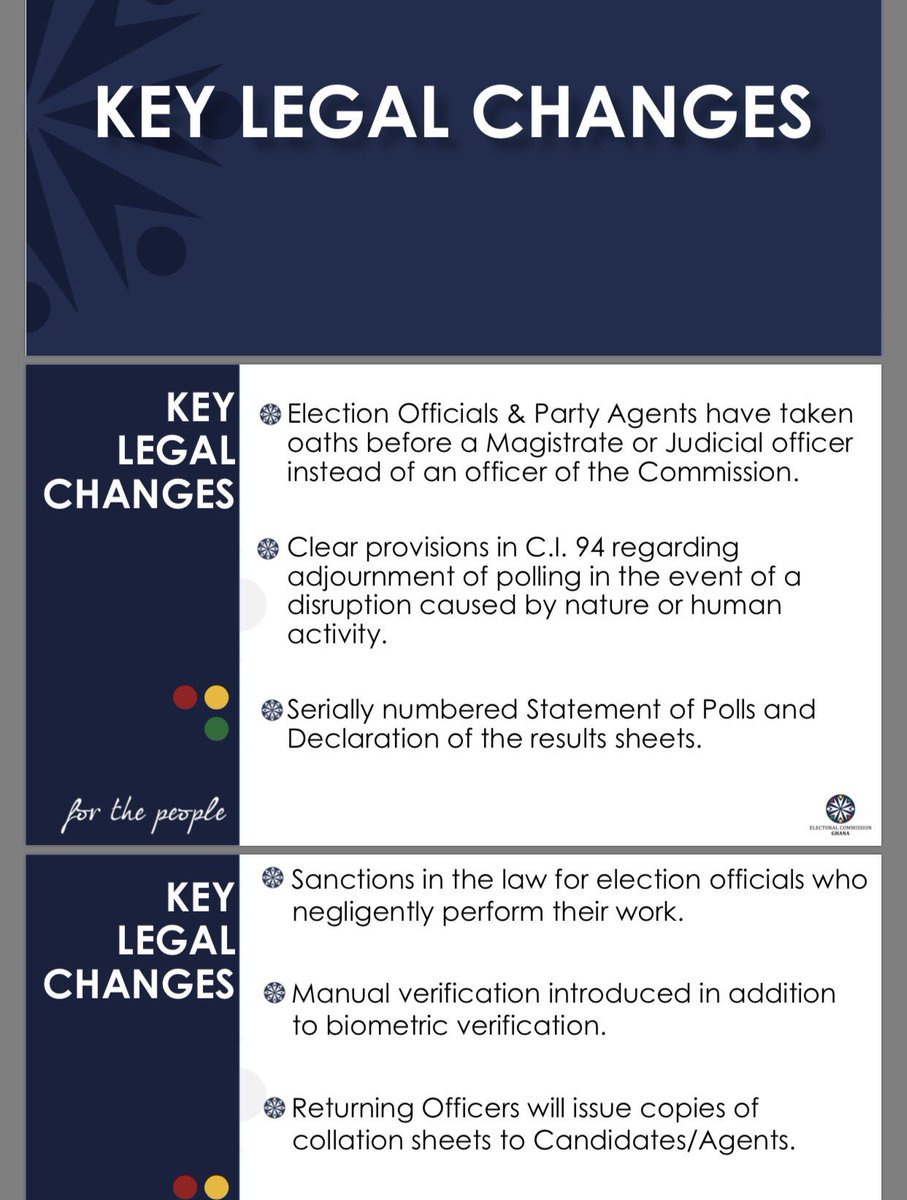 Bridget_Otoo's tweet image. This is important for election officials, party agents and the voting public to know ... #LegalChanges