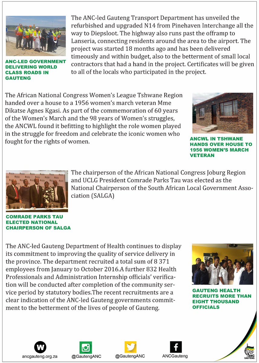 GautengANC's tweet photo. Take a look at some of the things the ANC-led government in Gauteng has been doing this past week. #LentsweLaGauteng https://t.co/F3cnHUJQzP