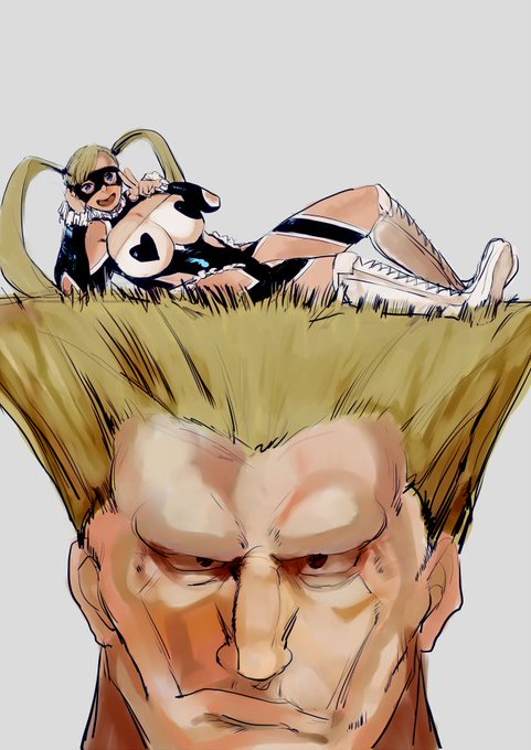 ガイルの頭の上に乗ってるレインボー・ミカ 