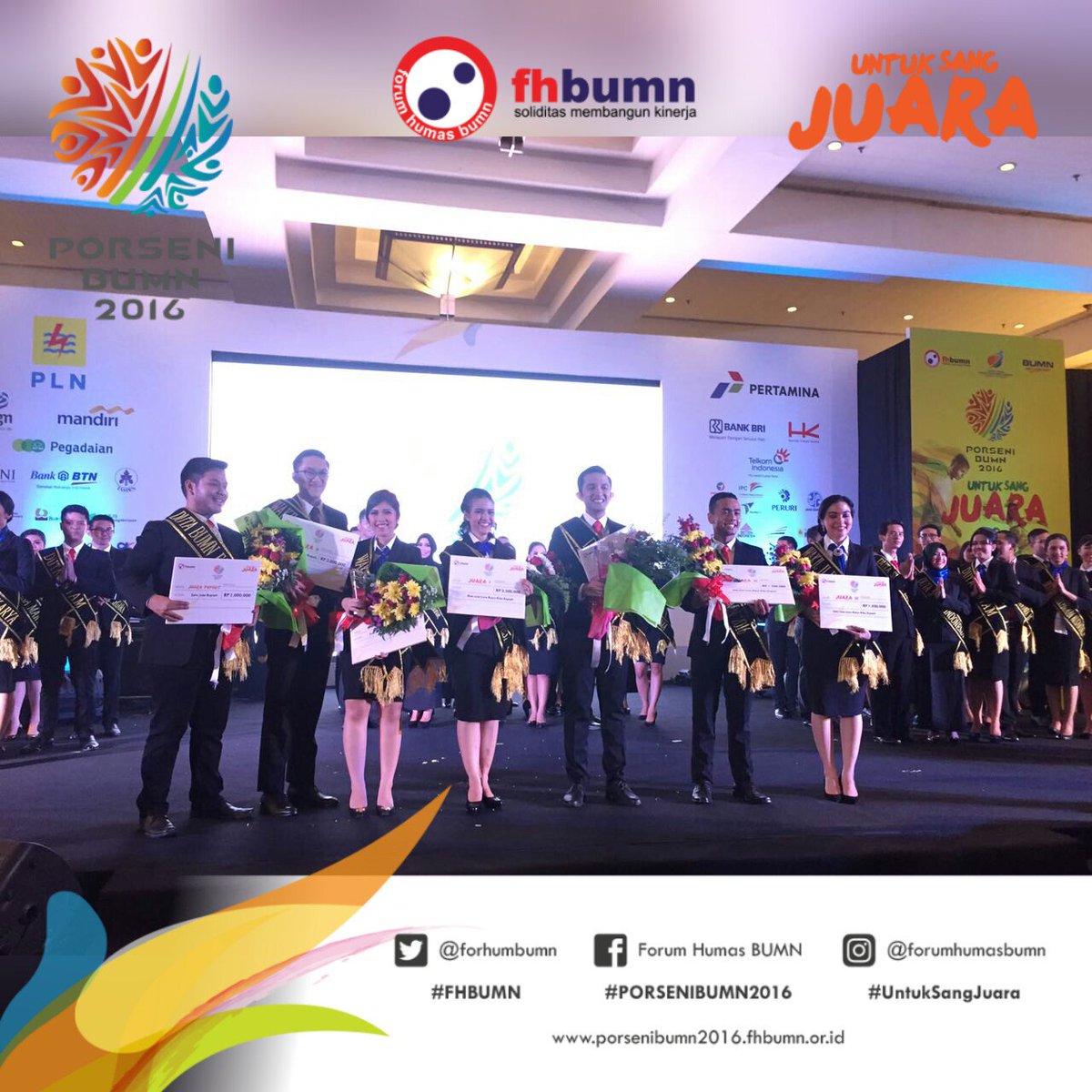 ForHumBUMN's tweet photo. Selamat kpd Juara @duta_bumn 2016
wakil 2: 
Putra : @KimiaFarmaCare 
Putri: @BISAPGN
#PorseniBUMN2016 https://t.co/DepyP78Am4