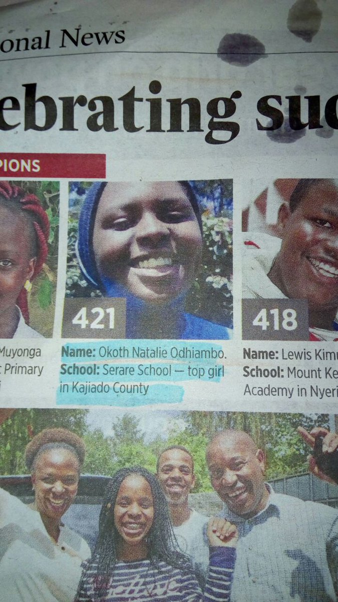 Natalie Odhiambo, Serare School...top girl in Kajiado County with 421 points