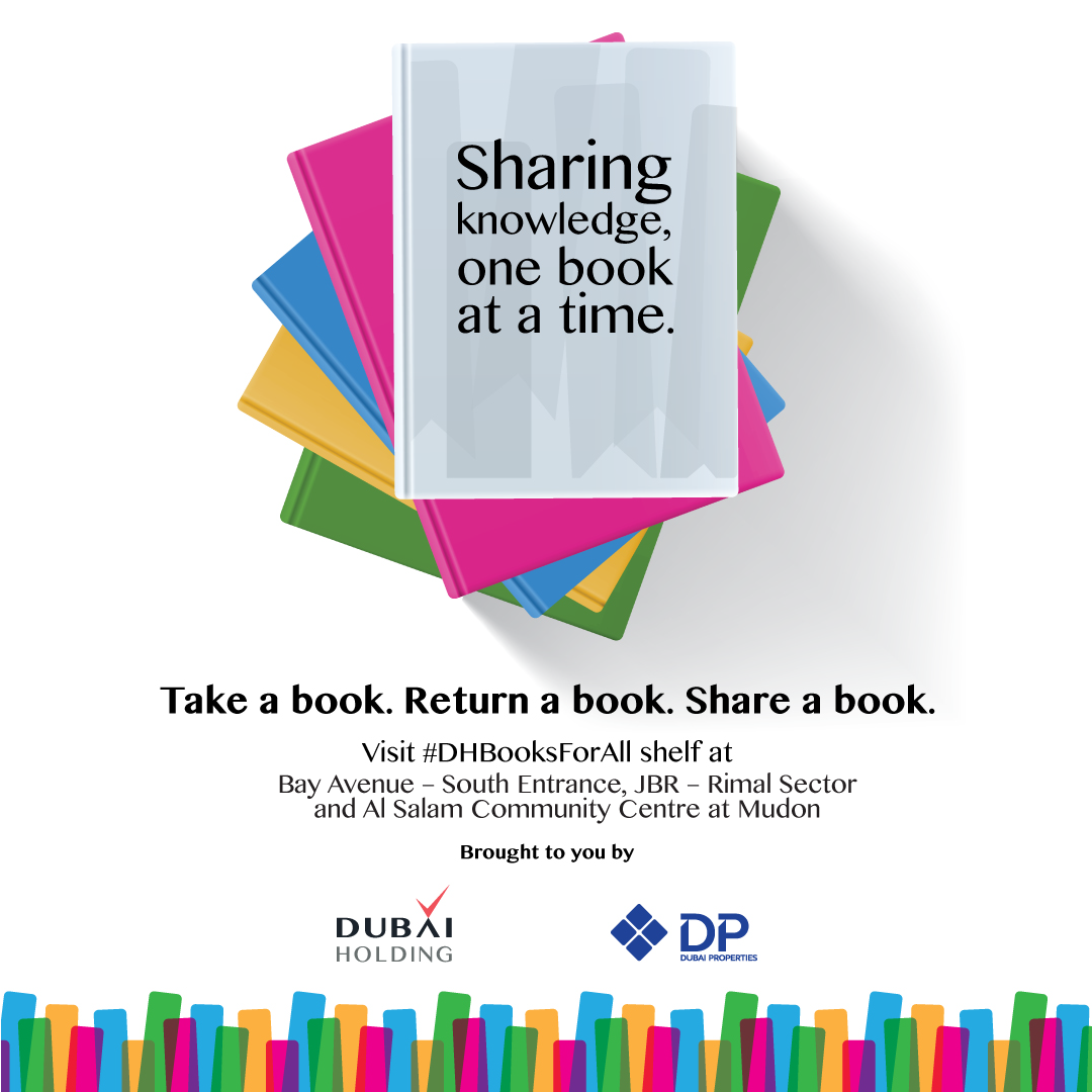 DubaiProperties's tweet photo. Find a #DHBooksForAll shelve at @JBR_AE, #Mudon &amp; @BayAvenue, borrow, exchange, or donate &amp; share the gift of knowledge #Year_of_Reading 2/2 https://t.co/U3zHxluzHD