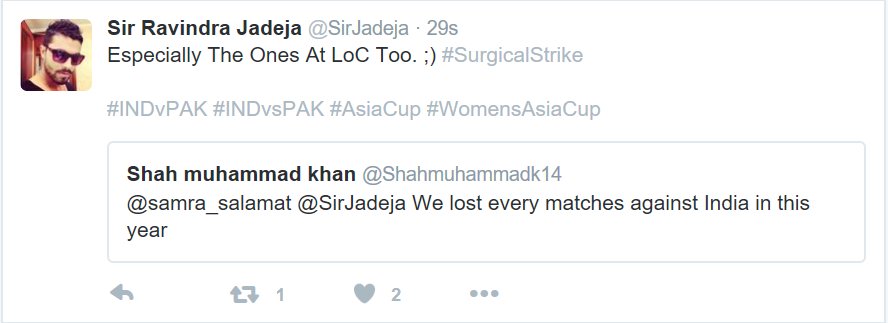 KnownSecrett's tweet photo. #Pakistan fan deleted his tweet post this reply by @SirJadeja. You totally smacked him. #ROFL #INDvPAK https://t.co/4C6JRDo9iz